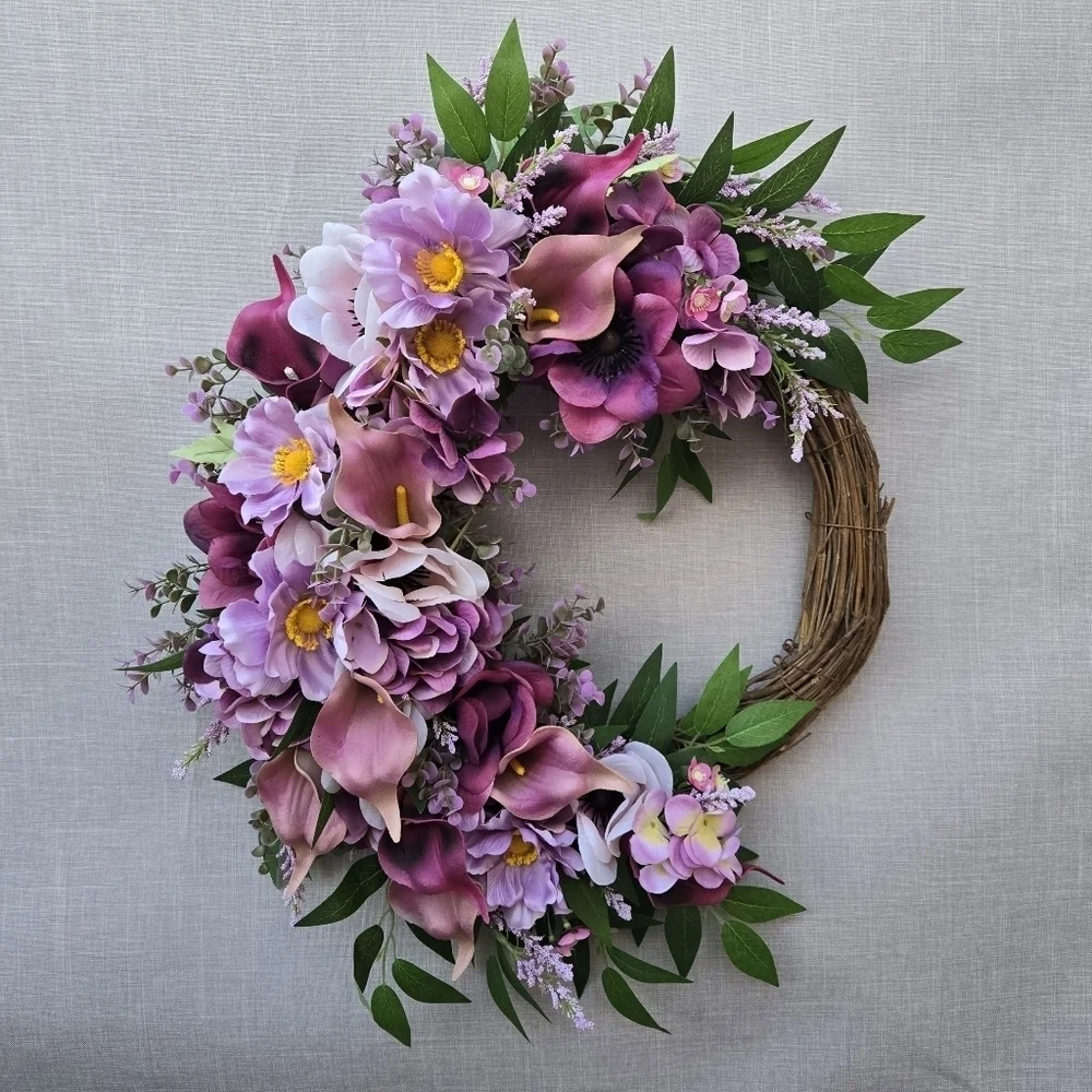 Handmade Elegant Purple and Pink Floral Wreath
